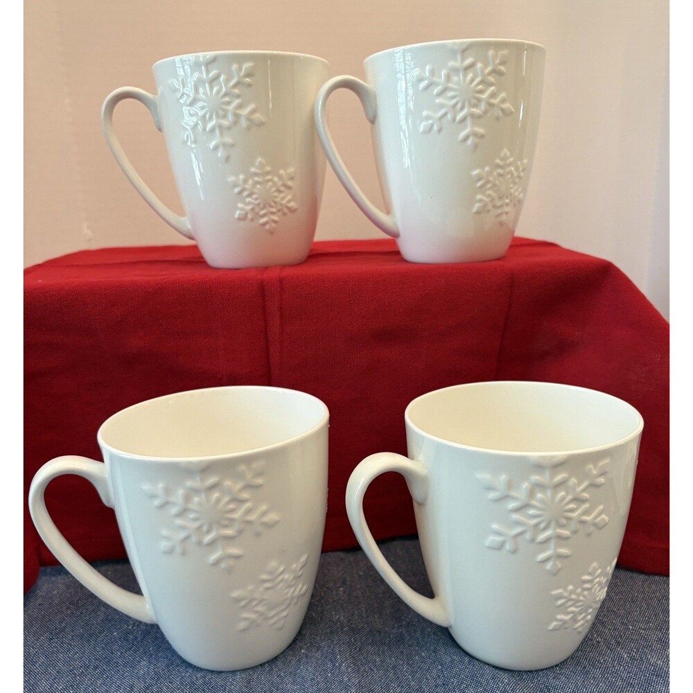 Roscher Bone China, Embossed White Snowflake Coffee Cups Four Total